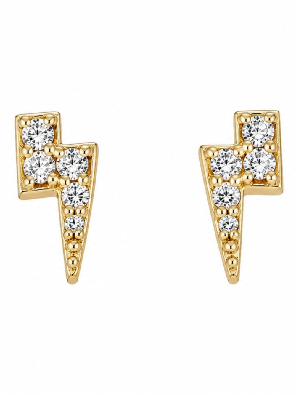 925 Sterling Silver Gold Tone CZ Lightning Bolt Stud Earrings